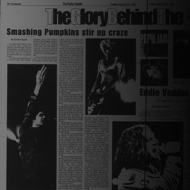 Newspaper spread of the Smashing Pumpkins