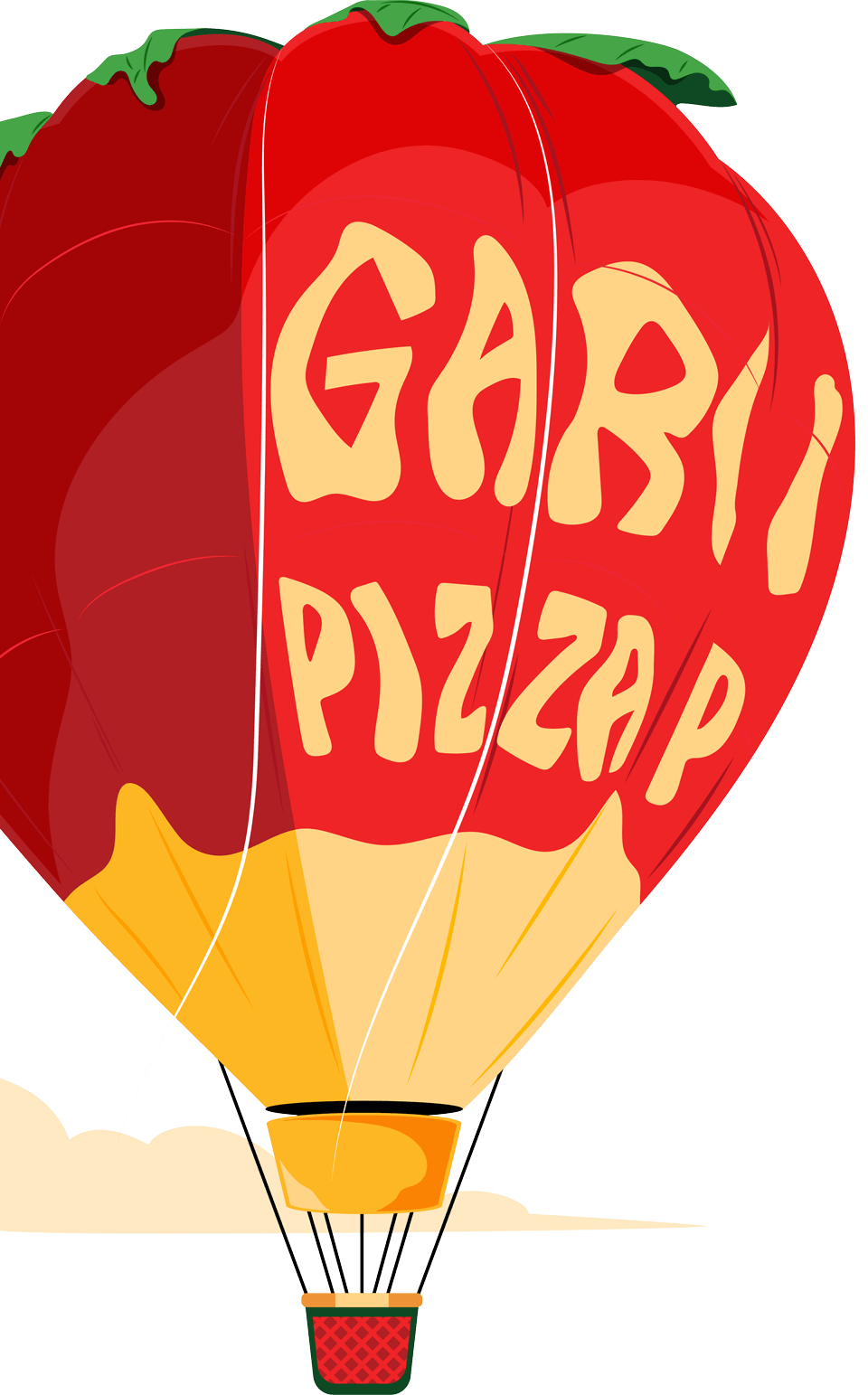 The iconic hot air balloon shaped like a tomato with Garcia's Pizza text