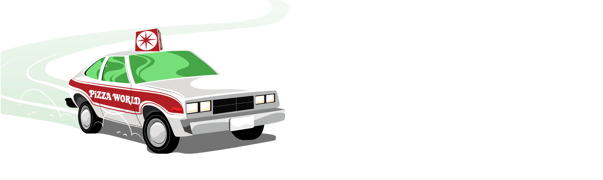 Illustration of Pizza World Delivery car