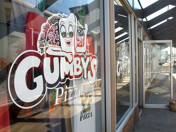 The front window of Gumby's.