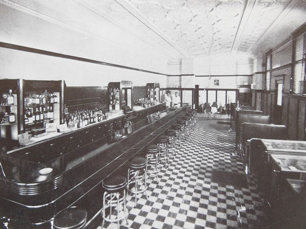 A vintage photo of the interior of Lucca Grill.