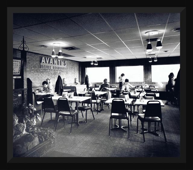 A vintage photo of the interior of Avanti's.