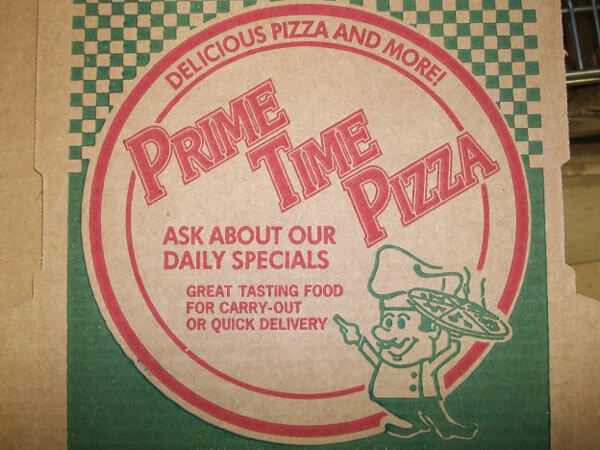 A Prime Time Pizza box.