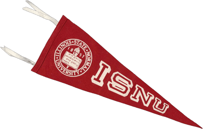 Red pennant with 'ISNU' and Illinois State Normal University emblem.