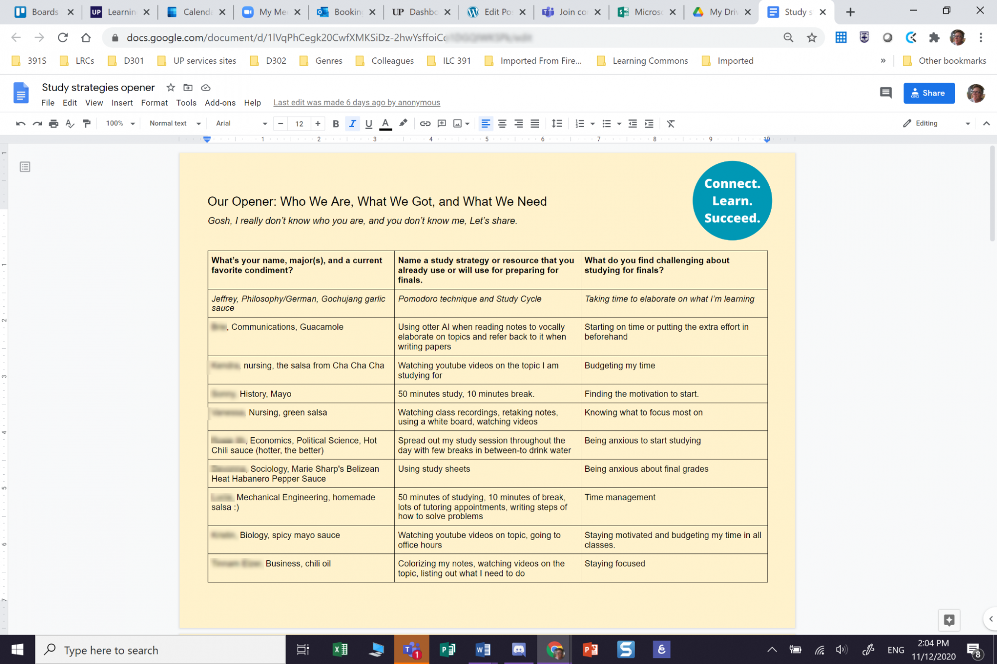 Example of the matrices learning strategy used in a Group Discussion CLT