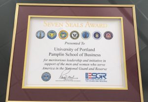 Seven Seals Awarded to the Pamplin School of Business for leadership and initiative in support of men and women who serve America in the National Guard and Reserve.