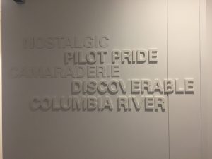Pilot Pride has been embossed into a wall at the offices of KPMG in Portland. 