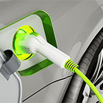 Plug-in hybrid or electric car being recharged. 3D illustration.