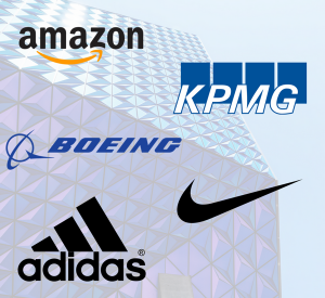 Image with Amazon, KPMG, Boeing, Adidas and Nike listed as OTM hiring companies.