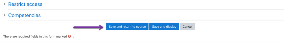 Saving the activity and going back to your course page.