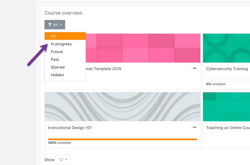Filtering your course overview to show your current term's classes.