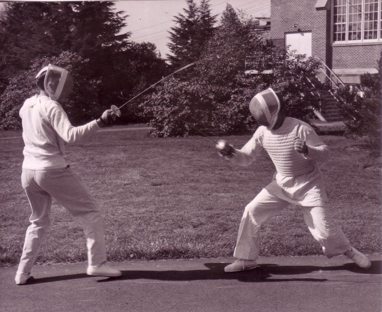 Fencing outside Howard Hall, 1965 (University Archives photo, click to enlarge)