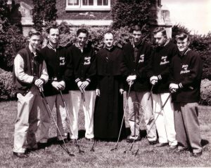 Golf Team with coach Rev. Clarence Durbin, C.S.C., 1956 (University Archives photo, click to enlarge)
