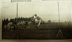 High Jump practice, Columbia University, 1915 (Columbiad, May 1915, University Museum photo)